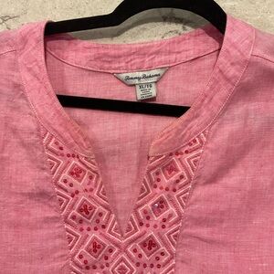 Tommy Bahama embroidered linen tunic shirt. Pink. XL.